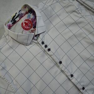 Au Noir Sz 6 White Checkered Casual Button Down Shirt Cotton Blend